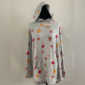 New LuLaRoe XL “Amber” Gray Hoodie with Heart and Cupcake Print Front Pocket 663